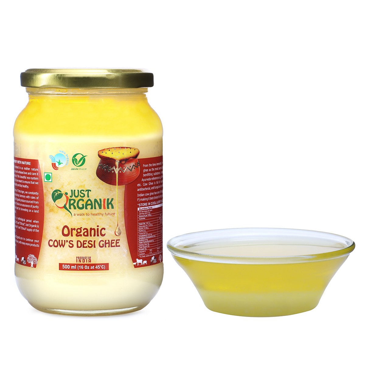 Organic Cow Ghee, Desi Ghee 500 ml, Certified Organic Pure ghee